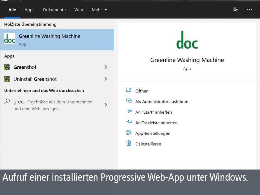 Aufruf einer Proressive Web-App nach Installation unter Windows