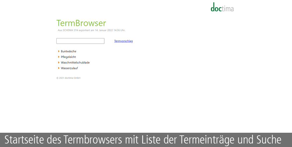 TermBrowser von doctima, Startseite mit Liste der Termeinträge